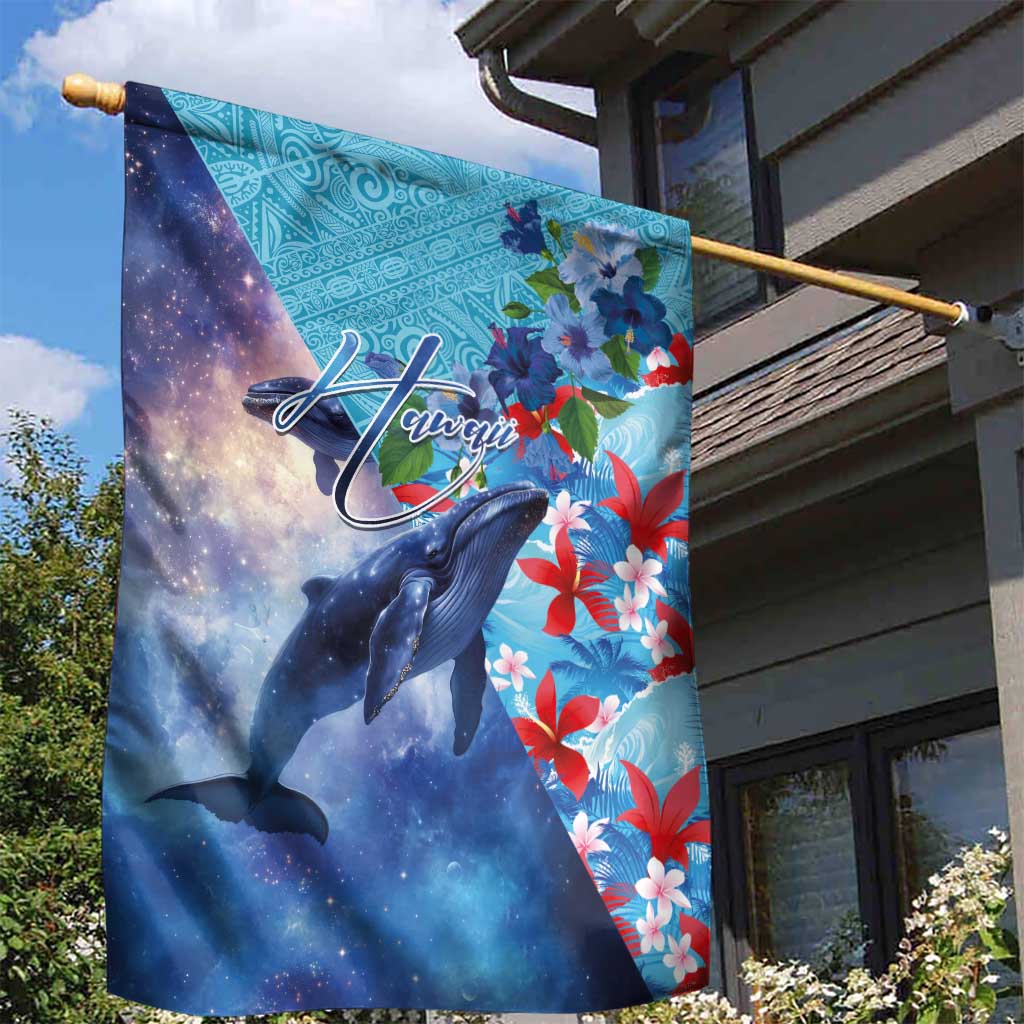 Hawaii Aloha Whales Garden Flag Hibiscus and Whales with Polynesian Pattern LT03 - Polynesian Pride