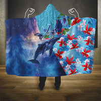 Hawaii Aloha Whales Hooded Blanket Hibiscus and Whales with Polynesian Pattern LT03 - Polynesian Pride