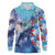 Hawaii Aloha Whales Long Sleeve Polo Shirt Hibiscus and Whales with Polynesian Pattern - Polynesian Pride