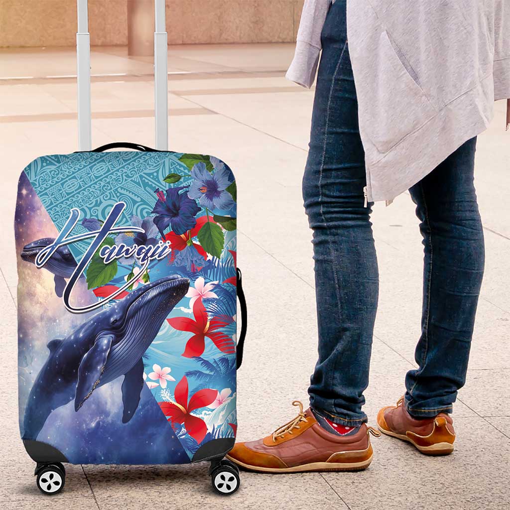 Hawaii Aloha Whales Luggage Cover Hibiscus and Whales with Polynesian Pattern - Polynesian Pride