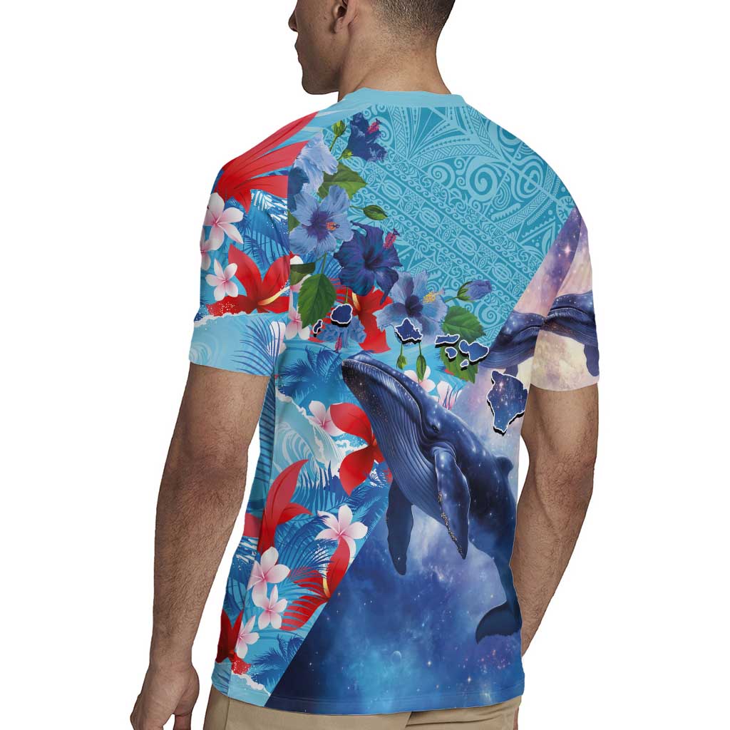 Hawaii Aloha Whales Rugby Jersey Hibiscus and Whales with Polynesian Pattern LT03 - Polynesian Pride