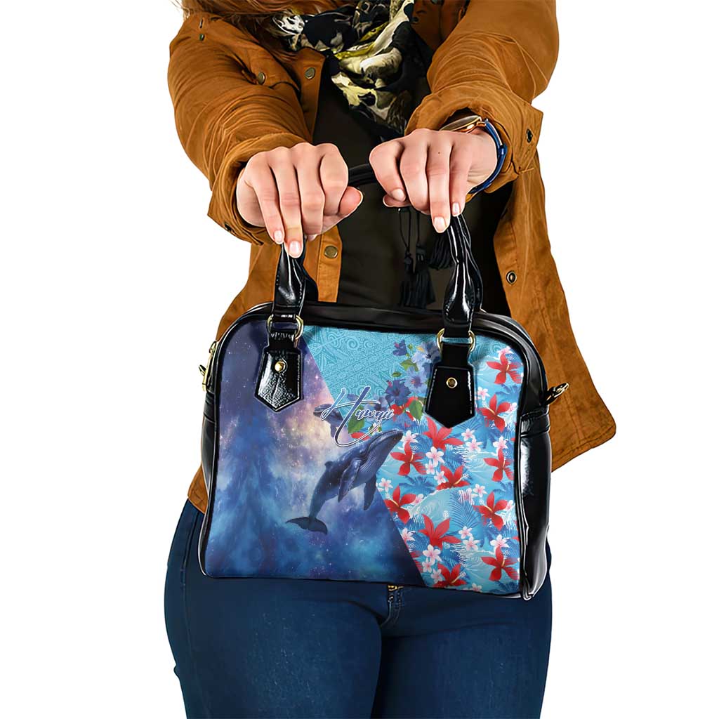 Hawaii Aloha Whales Shoulder Handbag Hibiscus and Whales with Polynesian Pattern LT03 One Size Blue - Polynesian Pride