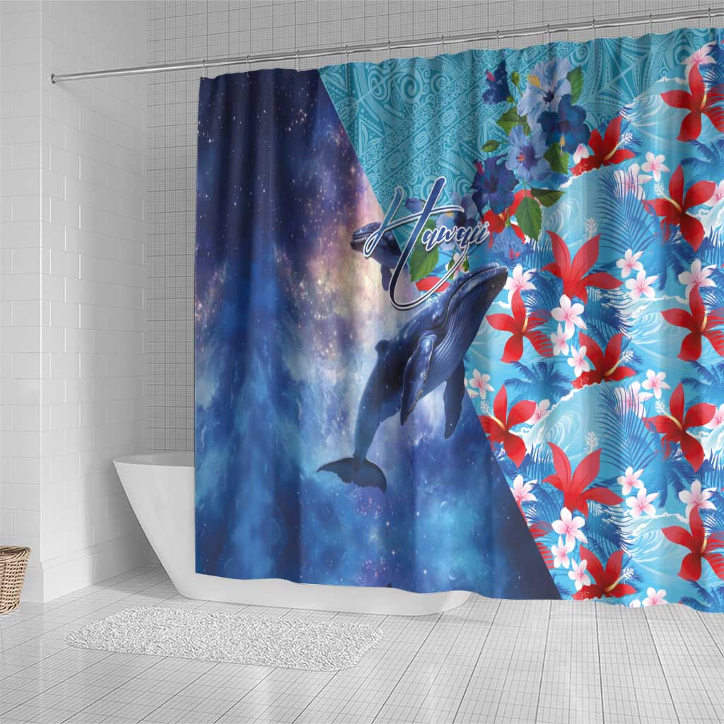 Hawaii Aloha Whales Shower Curtain Hibiscus and Whales with Polynesian Pattern LT03 - Polynesian Pride