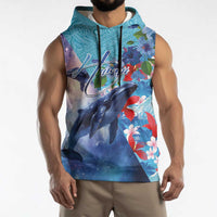 Hawaii Aloha Whales Sleeveless Hoodie Hibiscus and Whales with Polynesian Pattern LT03 - Polynesian Pride