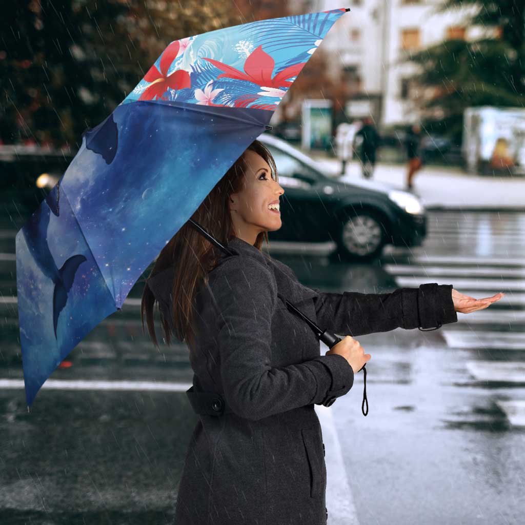 Hawaii Aloha Whales Umbrella Hibiscus and Whales with Polynesian Pattern - Polynesian Pride