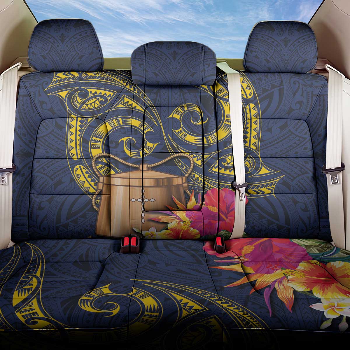 Tokelau Tokehega Day Back Car Seat Cover Coat of Arms with Polynesian Tattoo and Hibiscus LT03 One Size Blue - Polynesian Pride