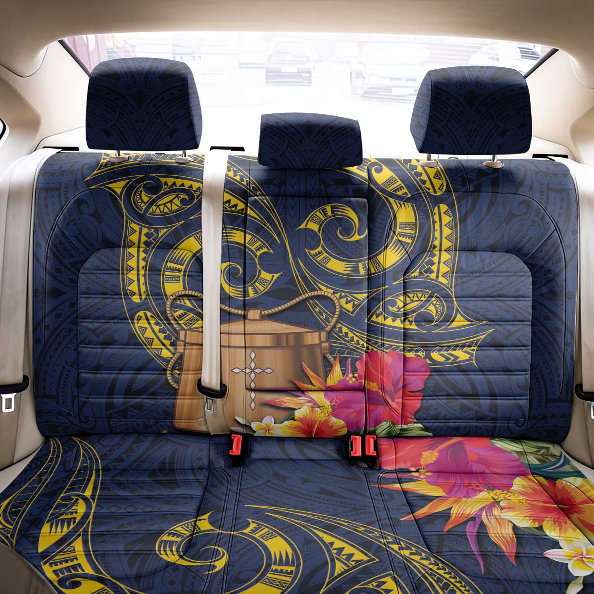 Tokelau Tokehega Day Back Car Seat Cover Coat of Arms with Polynesian Tattoo and Hibiscus LT03 - Polynesian Pride