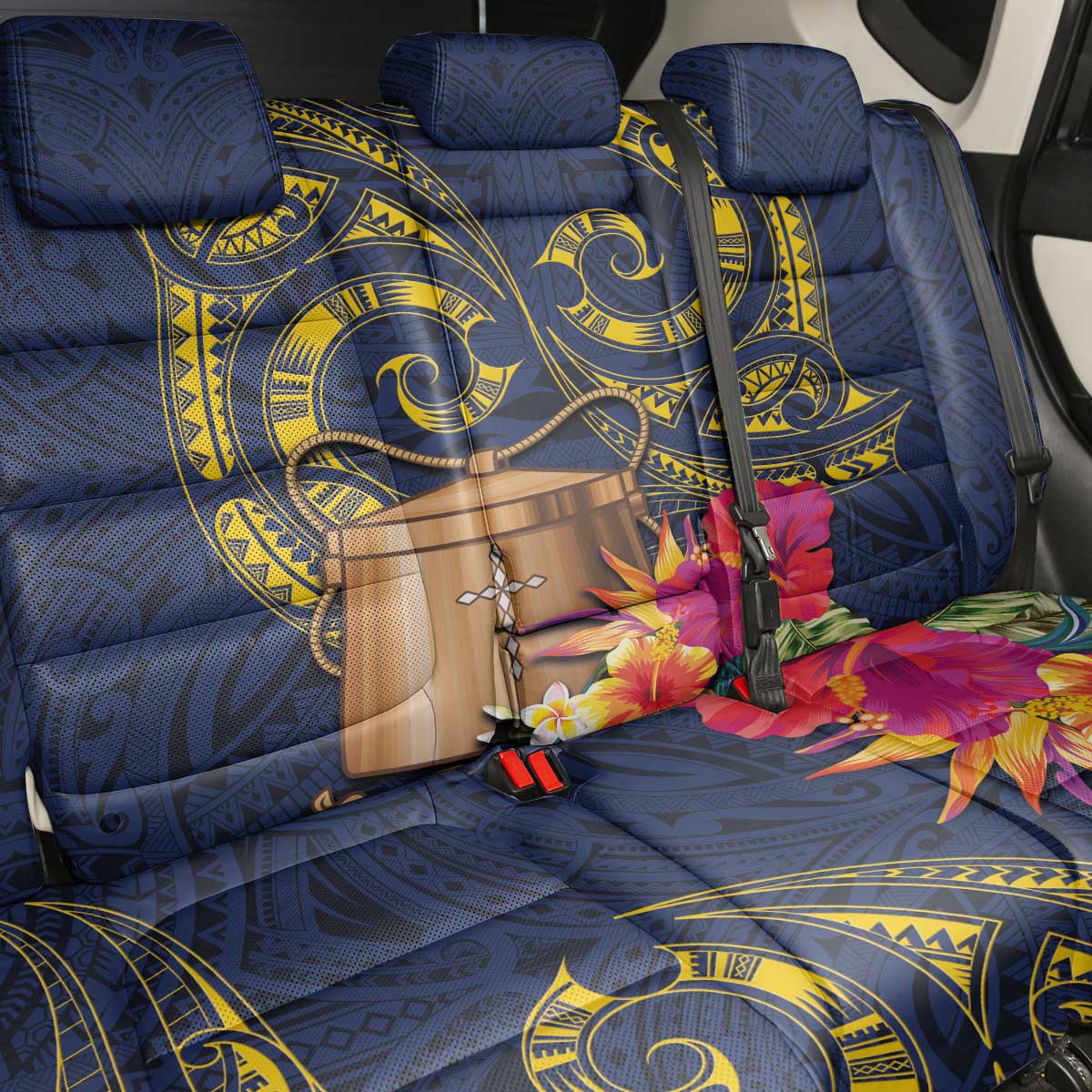 Tokelau Tokehega Day Back Car Seat Cover Coat of Arms with Polynesian Tattoo and Hibiscus LT03 - Polynesian Pride