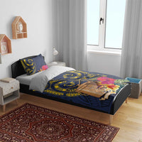 Tokelau Tokehega Day Bedding Set Coat of Arms with Polynesian Tattoo and Hibiscus