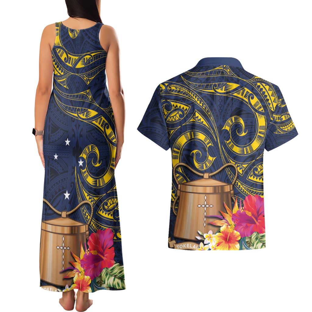 Tokelau Tokehega Day Couples Matching Tank Maxi Dress and Hawaiian Shirt Coat of Arms with Polynesian Tattoo and Hibiscus LT03 - Polynesian Pride