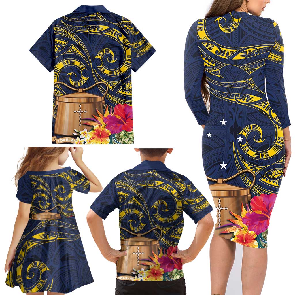 Tokelau Tokehega Day Family Matching Long Sleeve Bodycon Dress and Hawaiian Shirt Coat of Arms with Polynesian Tattoo and Hibiscus LT03 - Polynesian Pride
