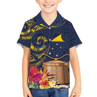 Tokelau Tokehega Day Family Matching Long Sleeve Bodycon Dress and Hawaiian Shirt Coat of Arms with Polynesian Tattoo and Hibiscus LT03 Son's Shirt Blue - Polynesian Pride