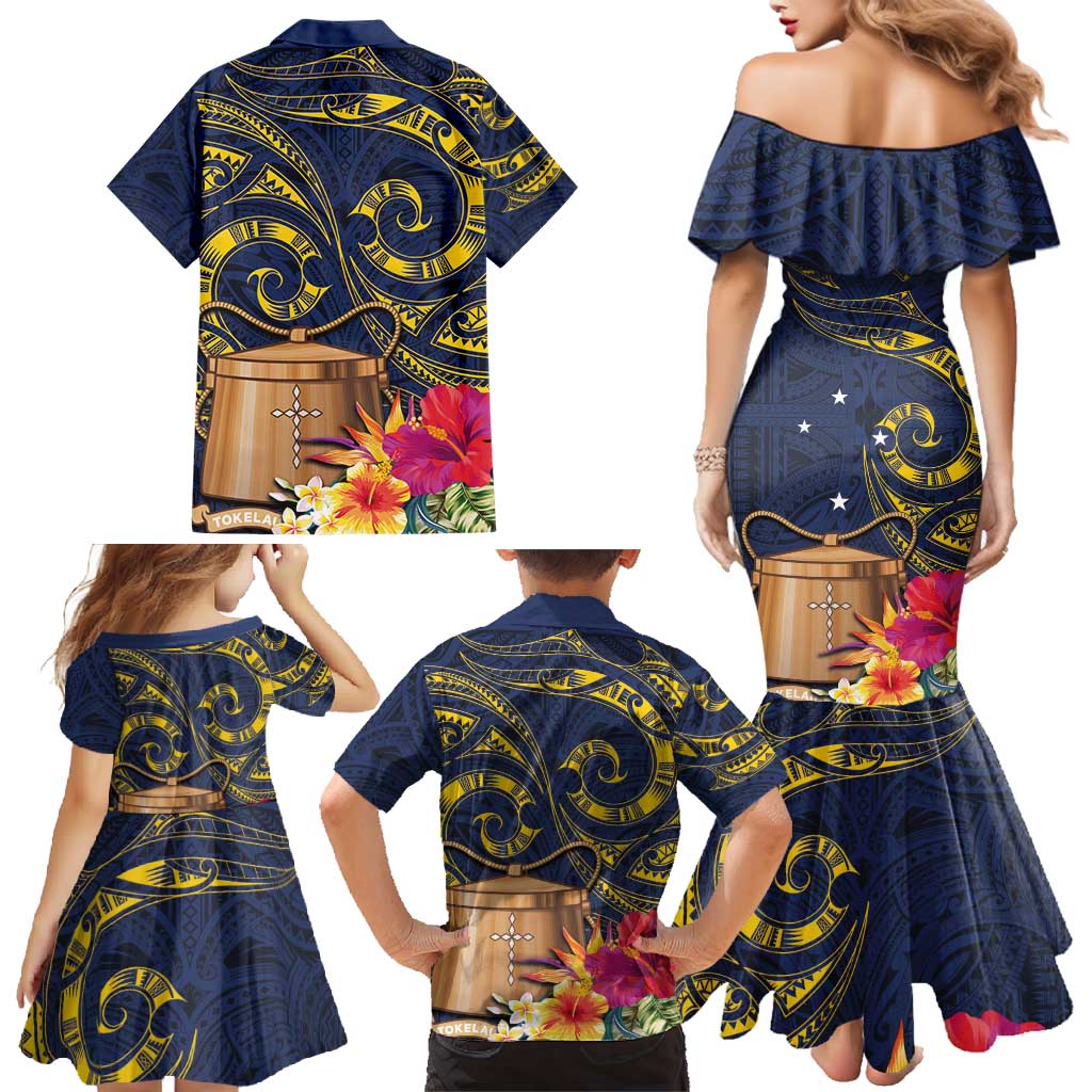 Tokelau Tokehega Day Family Matching Mermaid Dress and Hawaiian Shirt Coat of Arms with Polynesian Tattoo and Hibiscus LT03 - Polynesian Pride