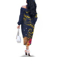 Tokelau Tokehega Day Family Matching Off The Shoulder Long Sleeve Dress and Hawaiian Shirt Coat of Arms with Polynesian Tattoo and Hibiscus LT03 - Polynesian Pride