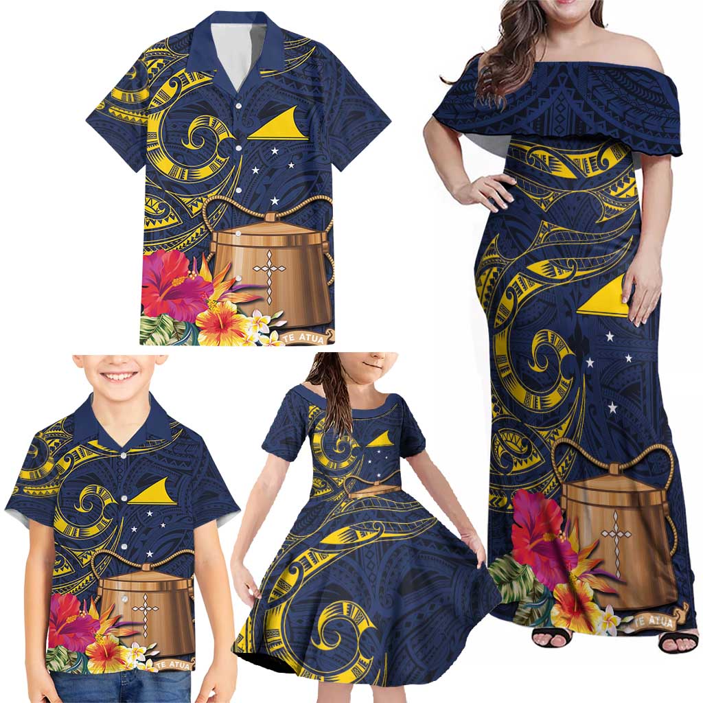 Tokelau Tokehega Day Family Matching Off Shoulder Maxi Dress and Hawaiian Shirt Coat of Arms with Polynesian Tattoo and Hibiscus LT03 - Polynesian Pride