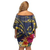 Tokelau Tokehega Day Family Matching Off Shoulder Short Dress and Hawaiian Shirt Coat of Arms with Polynesian Tattoo and Hibiscus LT03 - Polynesian Pride