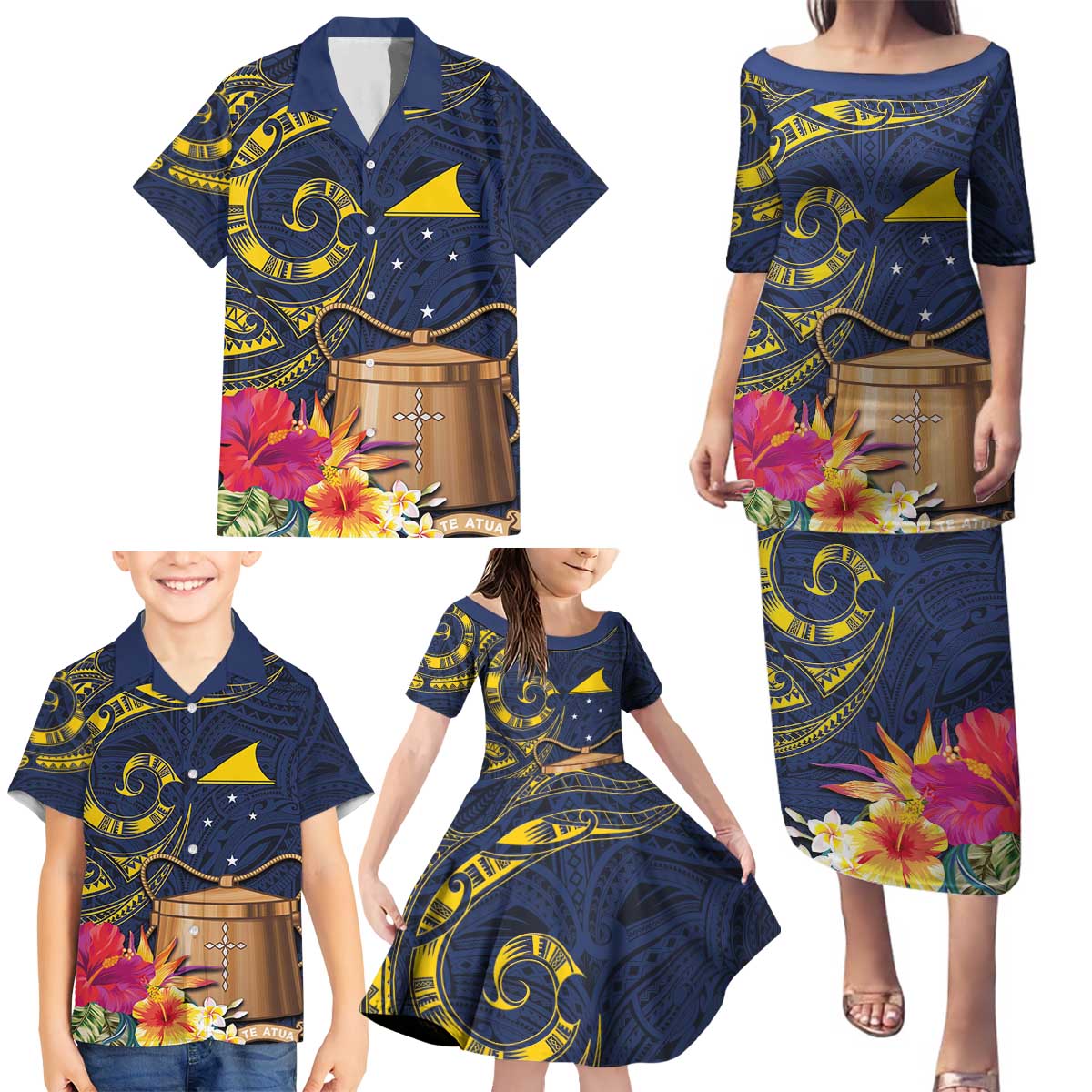 Tokelau Tokehega Day Family Matching Puletasi and Hawaiian Shirt Coat of Arms with Polynesian Tattoo and Hibiscus LT03 - Polynesian Pride