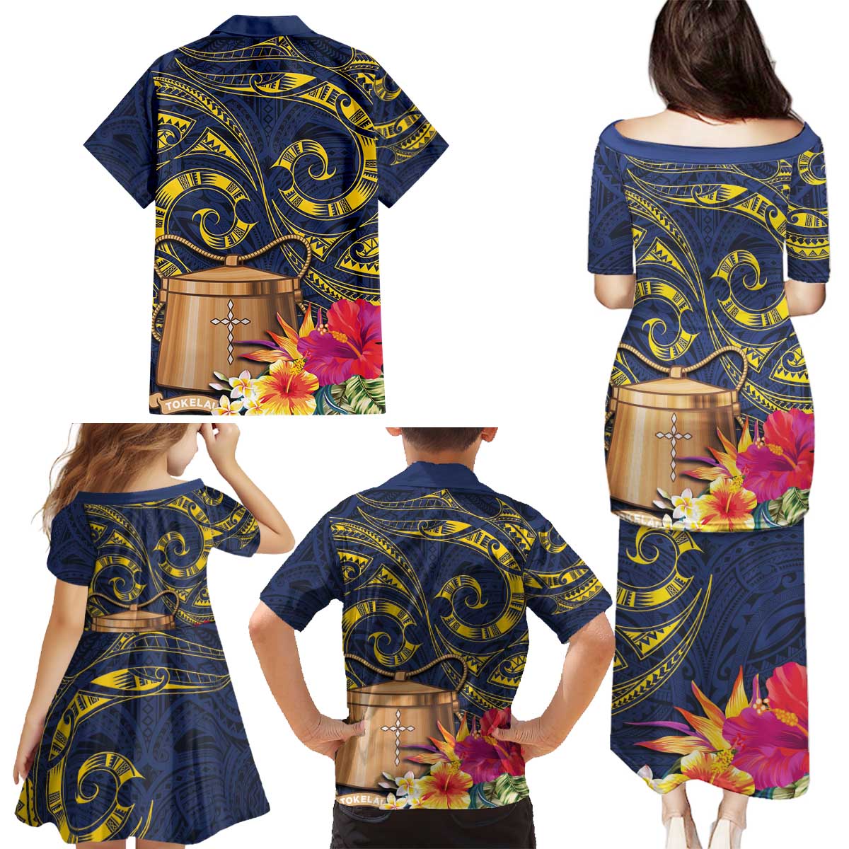Tokelau Tokehega Day Family Matching Puletasi and Hawaiian Shirt Coat of Arms with Polynesian Tattoo and Hibiscus LT03 - Polynesian Pride