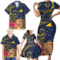 Tokelau Tokehega Day Family Matching Short Sleeve Bodycon Dress and Hawaiian Shirt Coat of Arms with Polynesian Tattoo and Hibiscus LT03 - Polynesian Pride