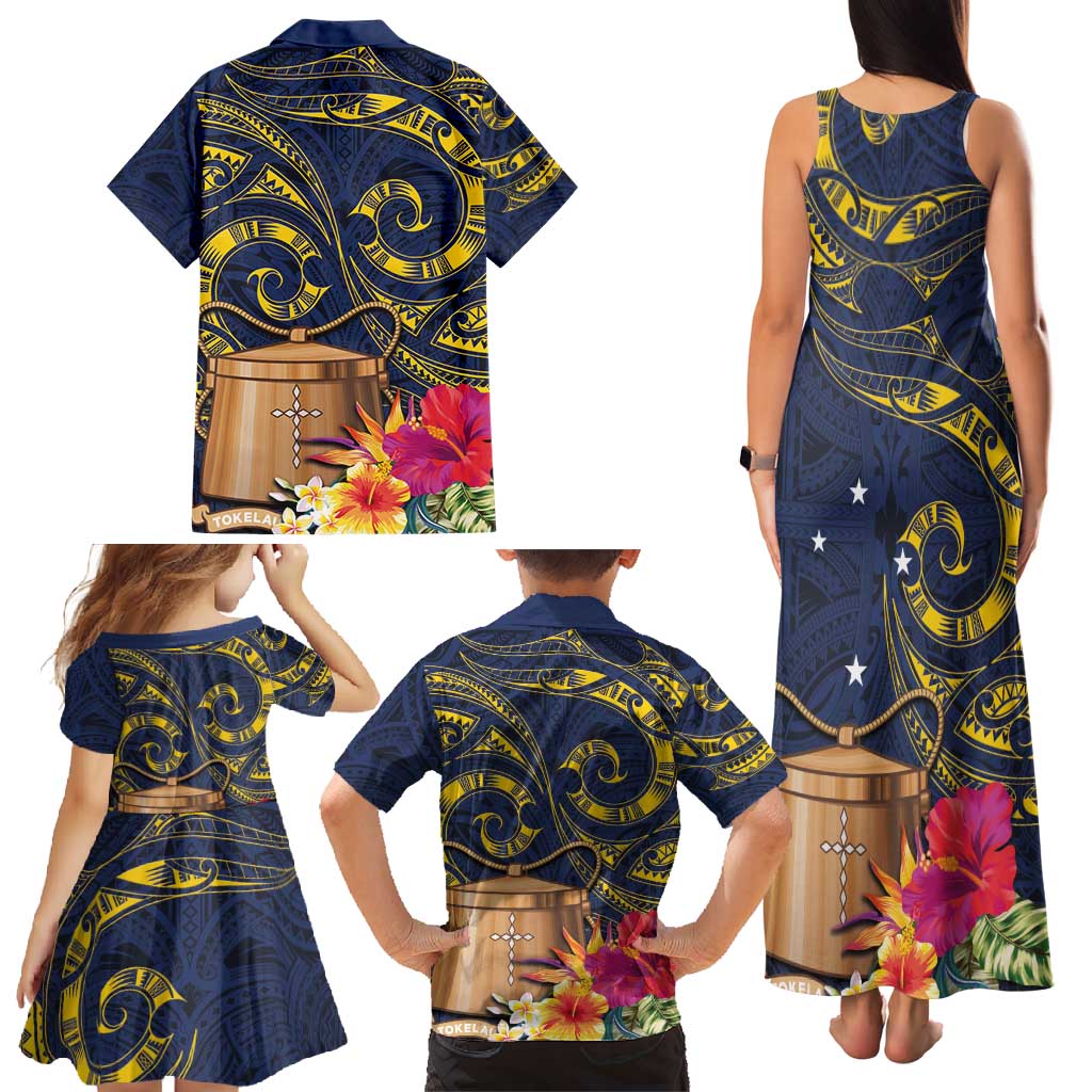 Tokelau Tokehega Day Family Matching Tank Maxi Dress and Hawaiian Shirt Coat of Arms with Polynesian Tattoo and Hibiscus LT03 - Polynesian Pride