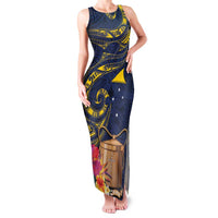 Tokelau Tokehega Day Family Matching Tank Maxi Dress and Hawaiian Shirt Coat of Arms with Polynesian Tattoo and Hibiscus LT03 Mom's Dress Blue - Polynesian Pride