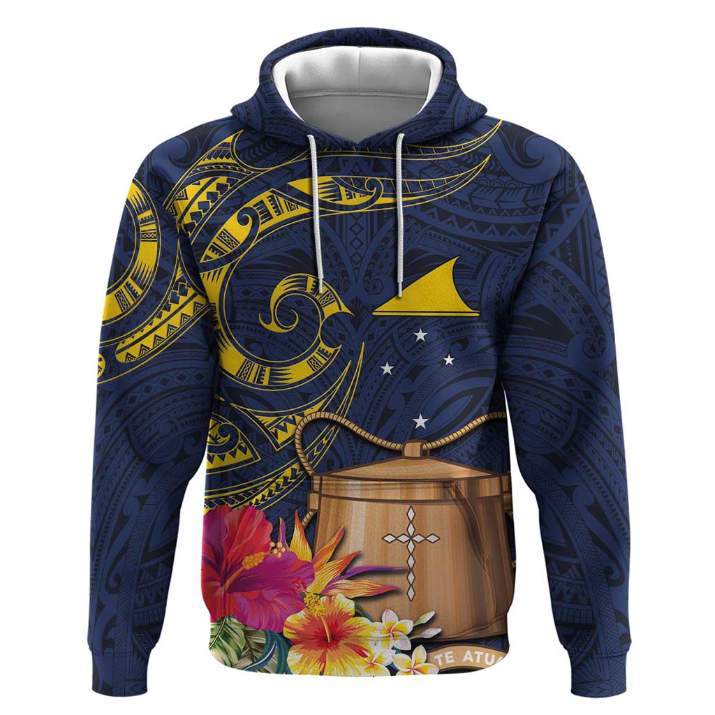 Tokelau Tokehega Day Hoodie Coat of Arms with Polynesian Tattoo and Hibiscus LT03 Pullover Hoodie Blue - Polynesian Pride