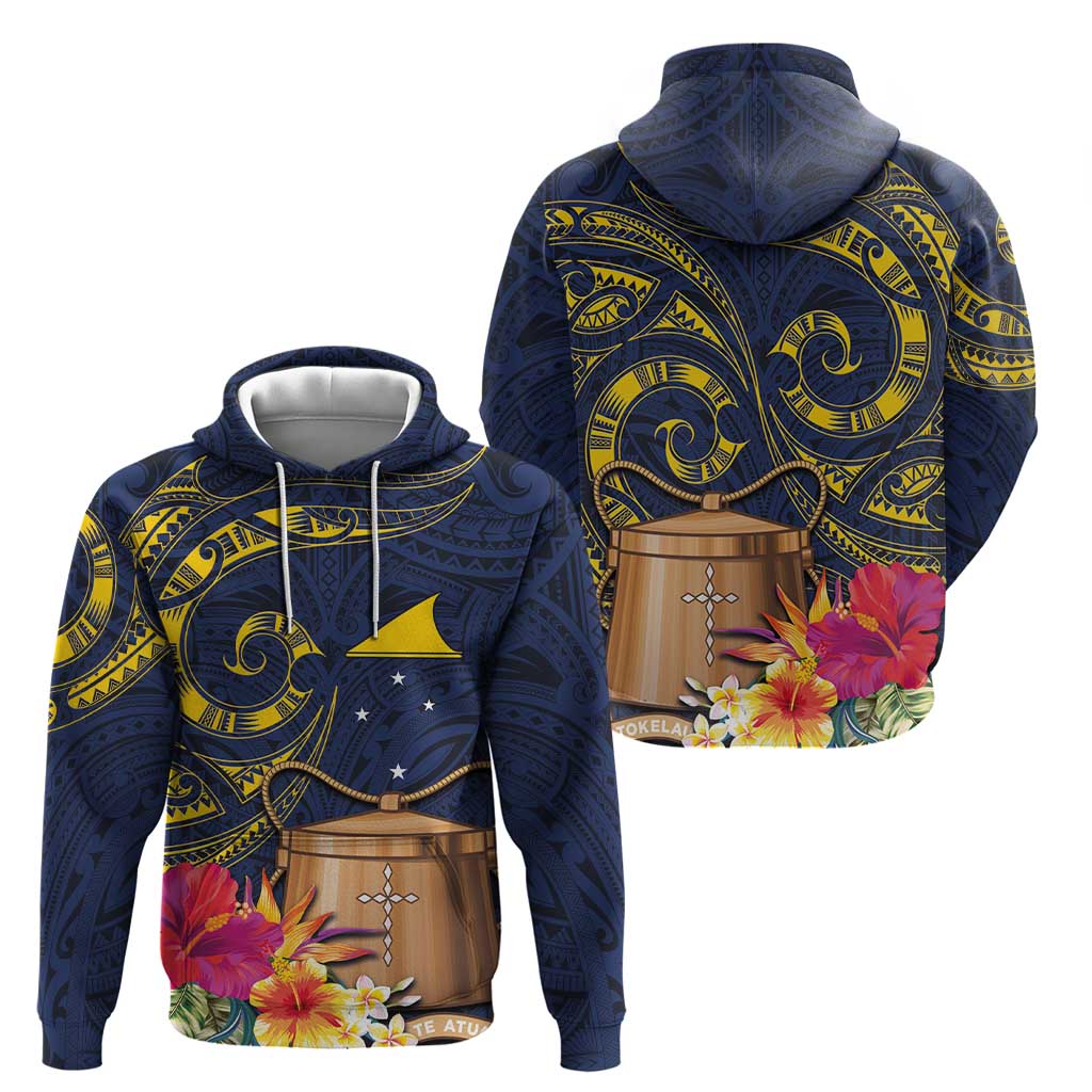 Tokelau Tokehega Day Hoodie Coat of Arms with Polynesian Tattoo and Hibiscus LT03 - Polynesian Pride