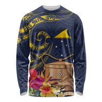 Tokelau Tokehega Day Long Sleeve Shirt Coat of Arms with Polynesian Tattoo and Hibiscus LT03 Unisex Blue - Polynesian Pride