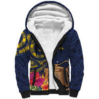 Tokelau Tokehega Day Sherpa Hoodie Coat of Arms with Polynesian Tattoo and Hibiscus LT03 Unisex Blue - Polynesian Pride