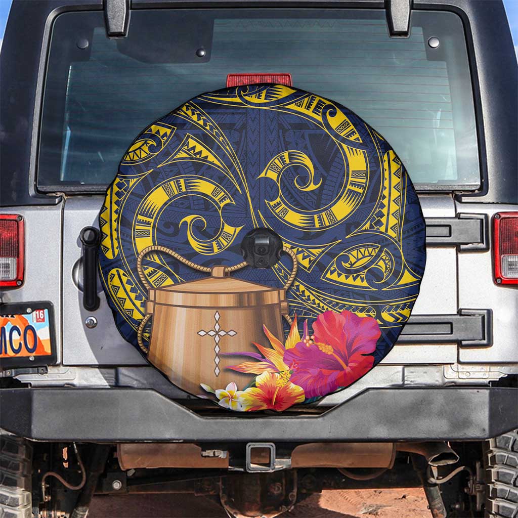 Tokelau Tokehega Day Spare Tire Cover Coat of Arms with Polynesian Tattoo and Hibiscus LT03 Blue - Polynesian Pride