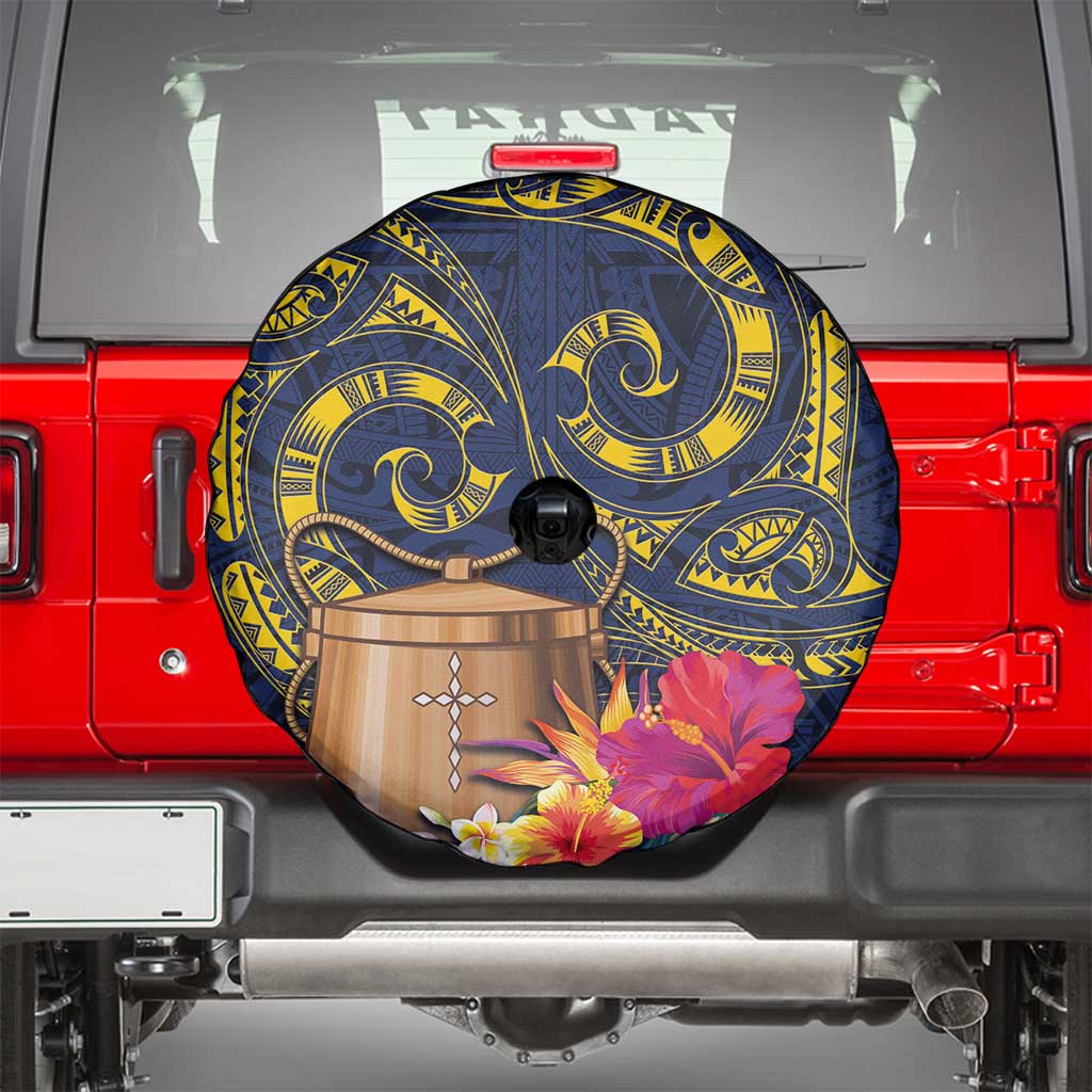 Tokelau Tokehega Day Spare Tire Cover Coat of Arms with Polynesian Tattoo and Hibiscus LT03 - Polynesian Pride