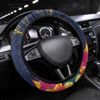 Tokelau Tokehega Day Steering Wheel Cover Coat of Arms with Polynesian Tattoo and Hibiscus LT03 Universal Fit Blue - Polynesian Pride