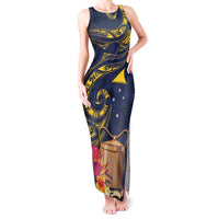Tokelau Tokehega Day Tank Maxi Dress Coat of Arms with Polynesian Tattoo and Hibiscus LT03 Women Blue - Polynesian Pride