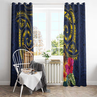Tokelau Tokehega Day Window Curtain Coat of Arms with Polynesian Tattoo and Hibiscus