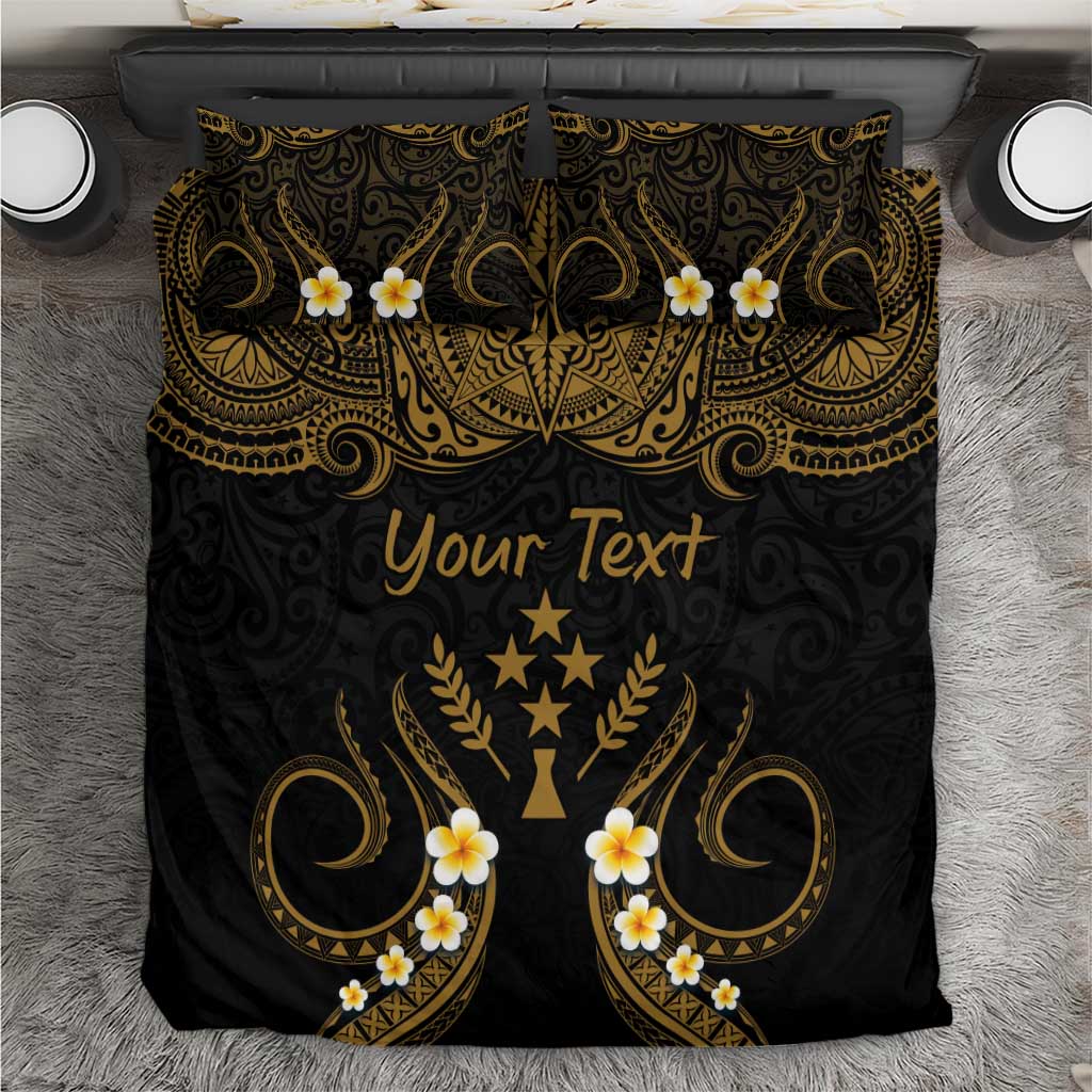 Personalised Kosrae Liberation Day Bedding Set Polynesian Tattoo and Plumeria Gold Color LT03 Gold - Polynesian Pride