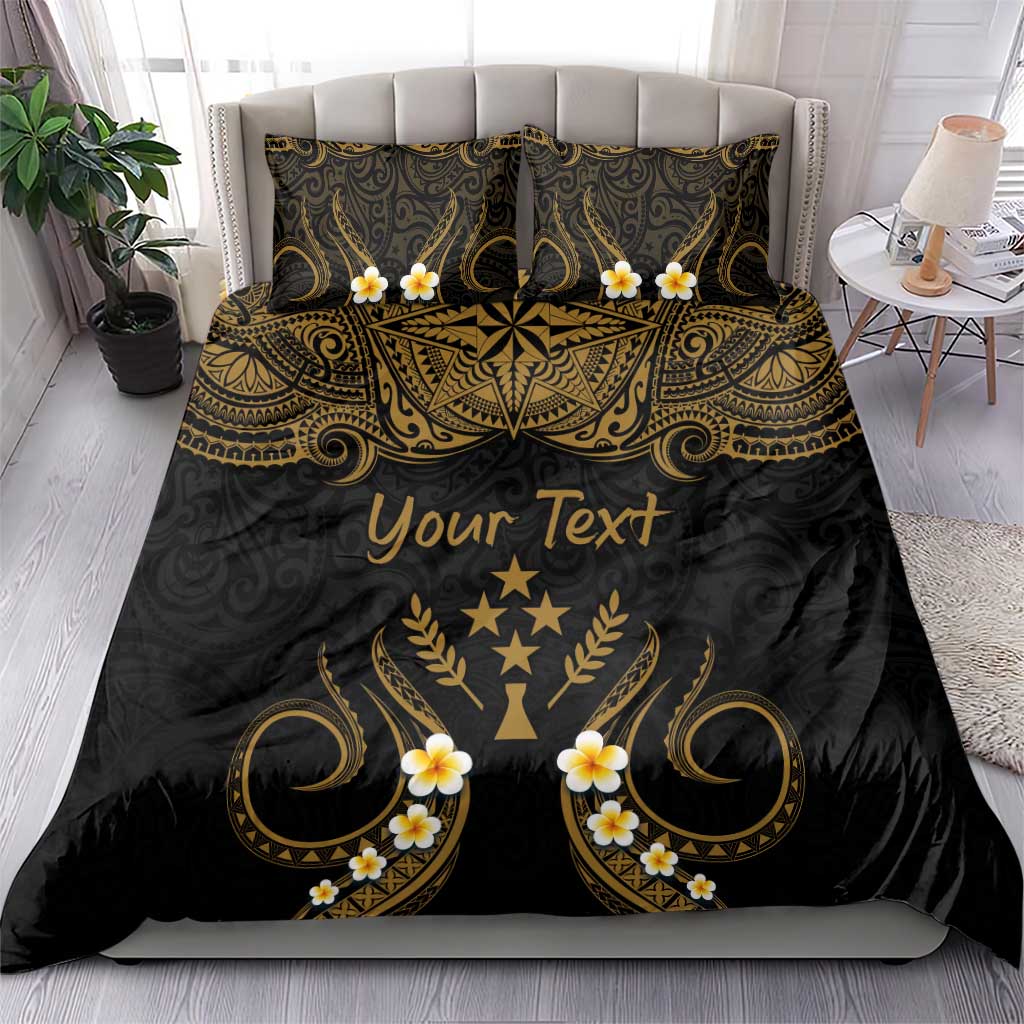 Personalised Kosrae Liberation Day Bedding Set Polynesian Tattoo and Plumeria Gold Color LT03 - Polynesian Pride