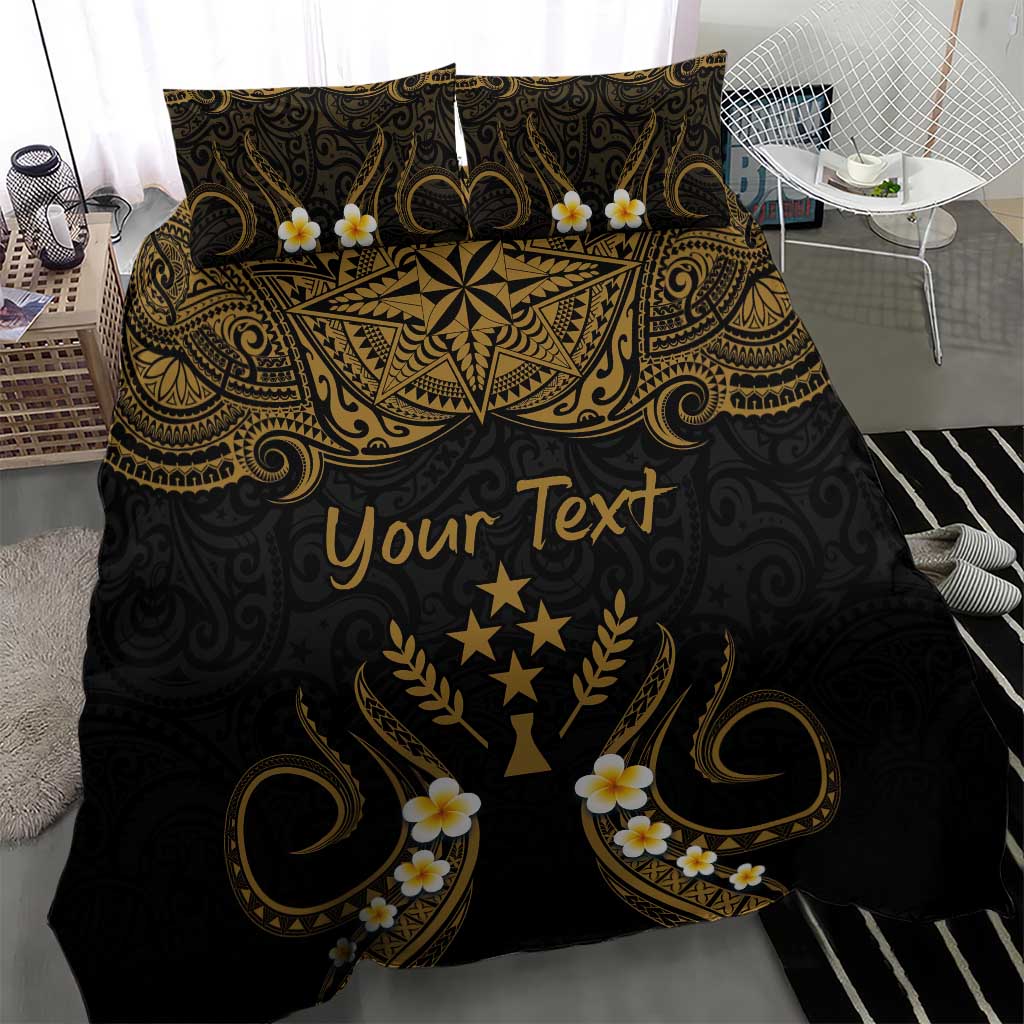 Personalised Kosrae Liberation Day Bedding Set Polynesian Tattoo and Plumeria Gold Color LT03 - Polynesian Pride