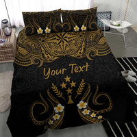Personalised Kosrae Liberation Day Bedding Set Polynesian Tattoo and Plumeria Gold Color LT03 - Polynesian Pride