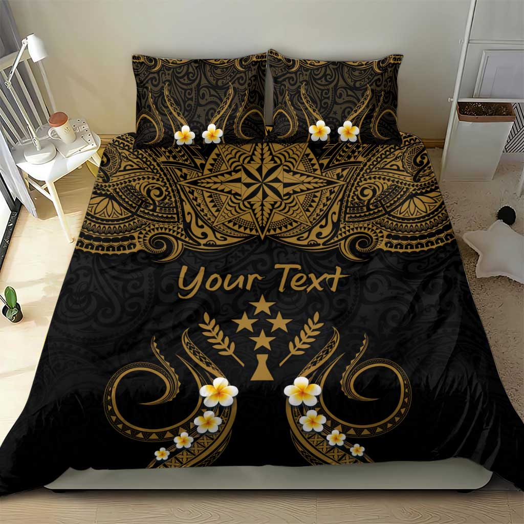 Personalised Kosrae Liberation Day Bedding Set Polynesian Tattoo and Plumeria Gold Color LT03 - Polynesian Pride