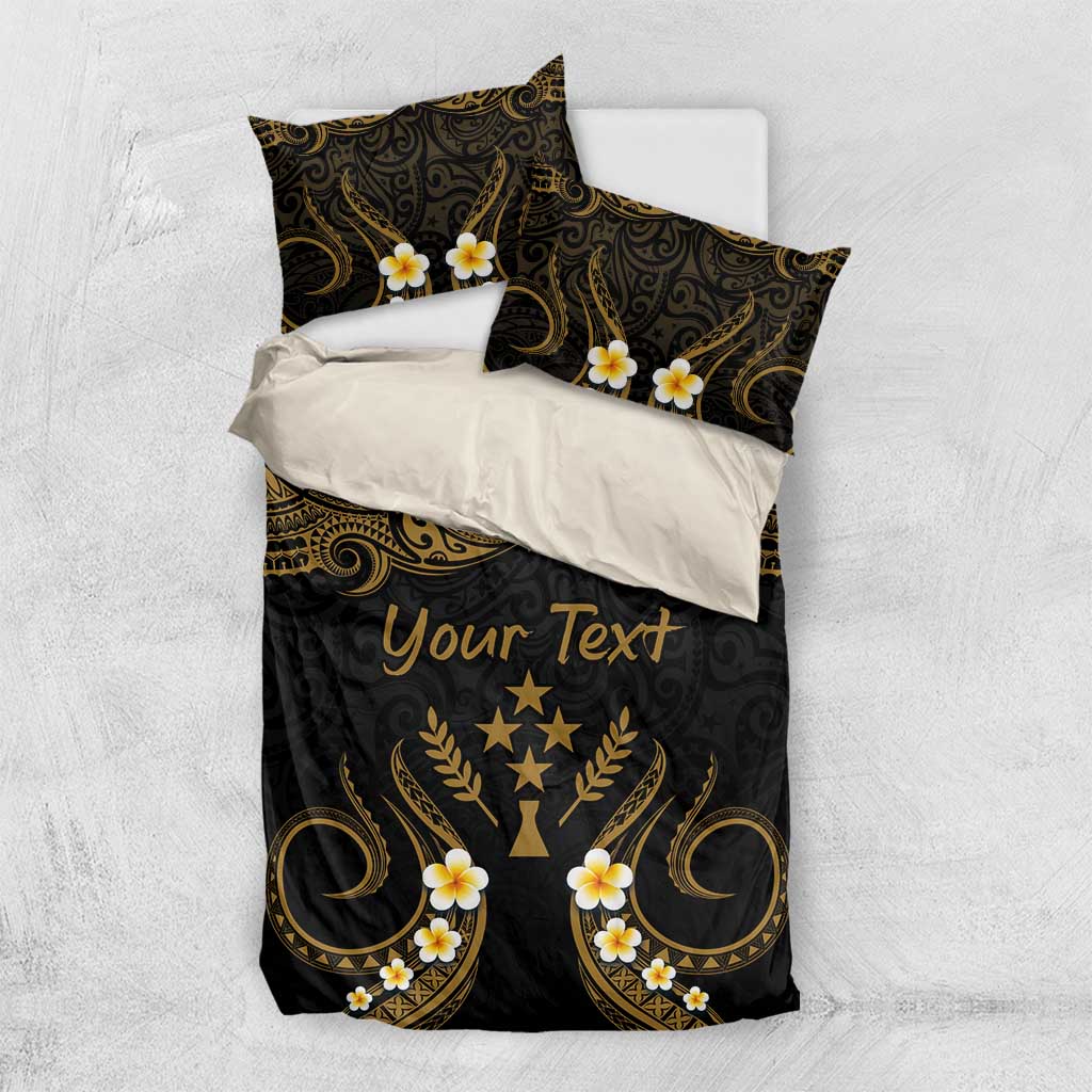 Personalised Kosrae Liberation Day Bedding Set Polynesian Tattoo and Plumeria Gold Color LT03 US Twin 172cm x 218cm Gold - Polynesian Pride
