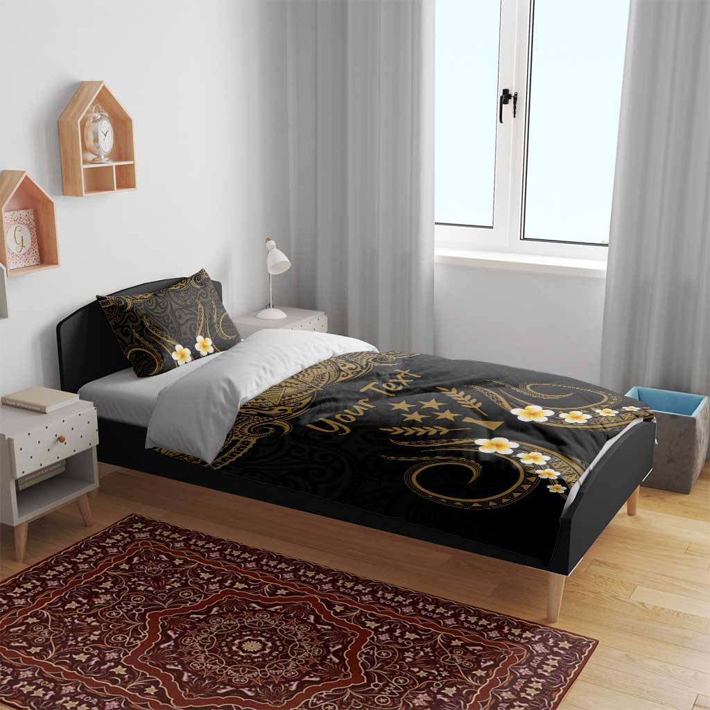 Personalised Kosrae Liberation Day Bedding Set Polynesian Tattoo and Plumeria Gold Color LT03 - Polynesian Pride