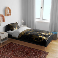 Personalised Kosrae Liberation Day Bedding Set Polynesian Tattoo and Plumeria Gold Color LT03 - Polynesian Pride