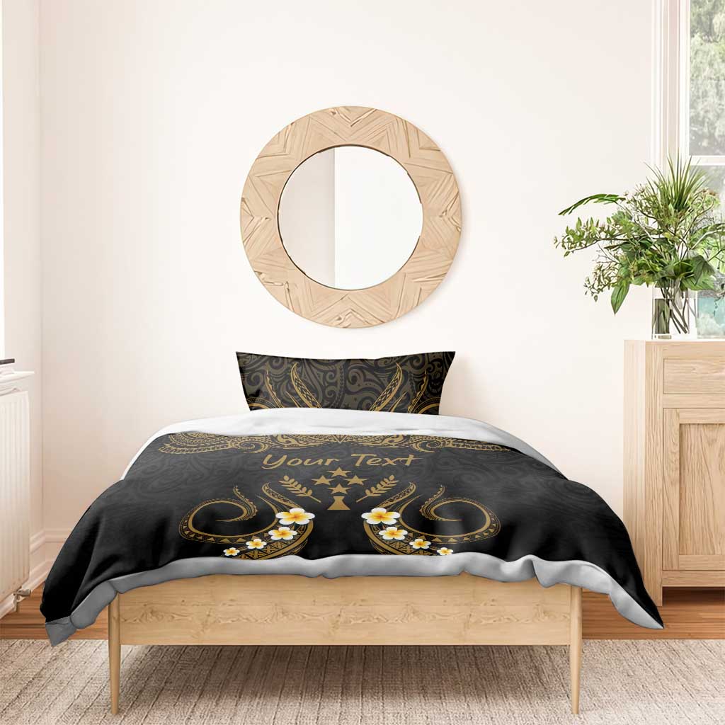 Personalised Kosrae Liberation Day Bedding Set Polynesian Tattoo and Plumeria Gold Color LT03 - Polynesian Pride