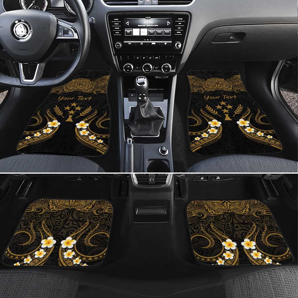 Personalised Kosrae Liberation Day Car Mats Polynesian Tattoo and Plumeria Gold Color LT03 Set 4pcs Gold - Polynesian Pride