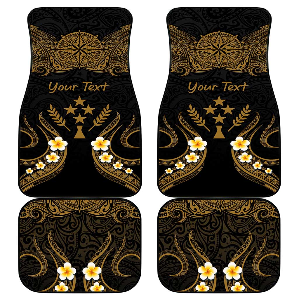 Personalised Kosrae Liberation Day Car Mats Polynesian Tattoo and Plumeria Gold Color LT03 - Polynesian Pride