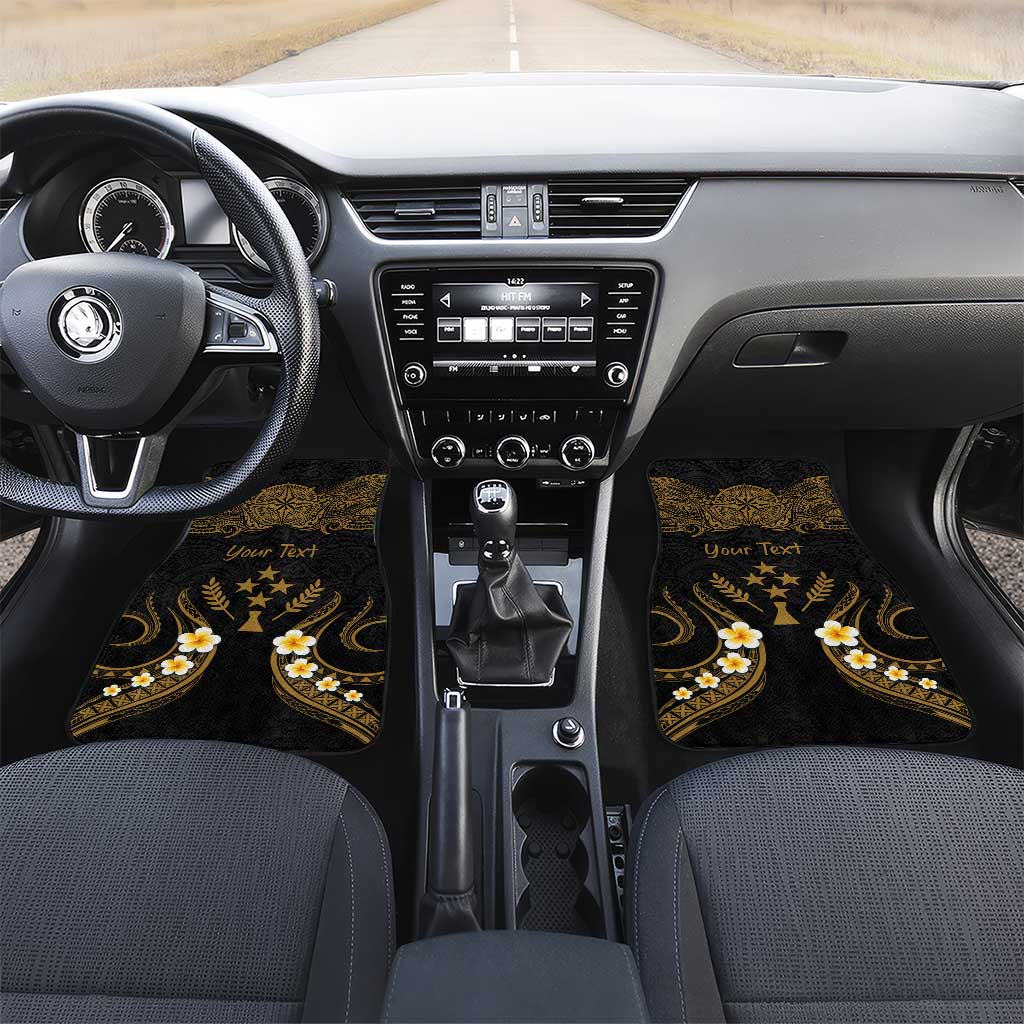 Personalised Kosrae Liberation Day Car Mats Polynesian Tattoo and Plumeria Gold Color LT03 Set 2pcs - Front Gold - Polynesian Pride