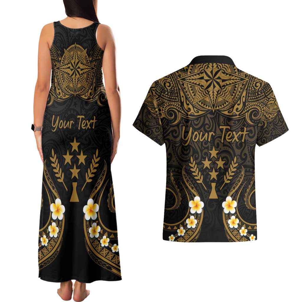 Personalised Kosrae Liberation Day Couples Matching Tank Maxi Dress and Hawaiian Shirt Polynesian Tattoo and Plumeria Gold Color LT03 - Polynesian Pride