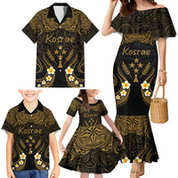 Personalised Kosrae Liberation Day Family Matching Mermaid Dress and Hawaiian Shirt Polynesian Tattoo and Plumeria Gold Color LT03 - Polynesian Pride