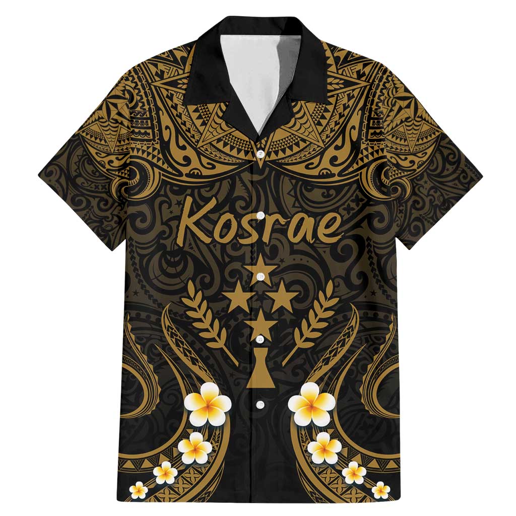 Personalised Kosrae Liberation Day Family Matching Mermaid Dress and Hawaiian Shirt Polynesian Tattoo and Plumeria Gold Color LT03 Dad's Shirt - Short Sleeve Gold - Polynesian Pride