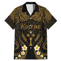 Personalised Kosrae Liberation Day Family Matching Mermaid Dress and Hawaiian Shirt Polynesian Tattoo and Plumeria Gold Color LT03 Dad's Shirt - Short Sleeve Gold - Polynesian Pride